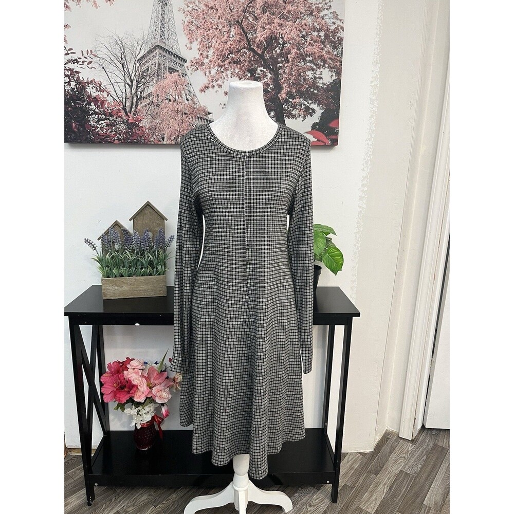 Lou & Grey for LOFT Plaid Fit Flare Dress S Small Knit Long Sleeve Skater Swing